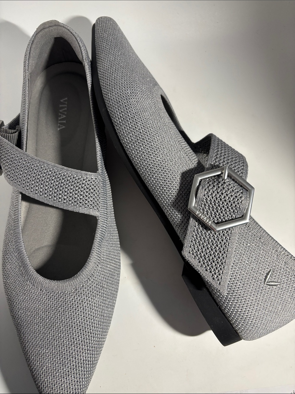 VIVAIA Maria Pointed Gray Mary Jane Flats with Decorative Buckle -9.5 (40.5) - Picture 7 of 9